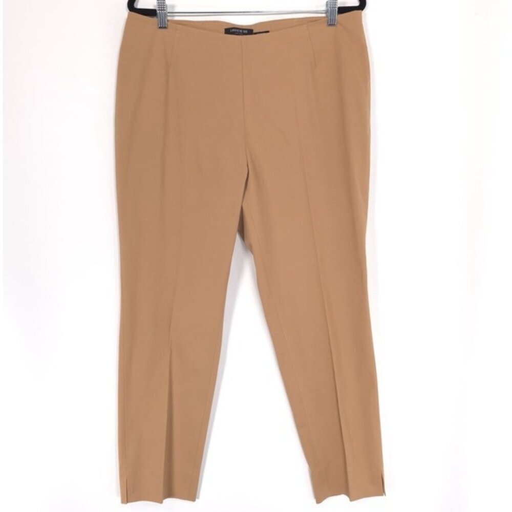 LAFAYETTE 148 Women's Pants Size 14 Stanton Tan Brown Ankle Tapered Leg Slit Hem